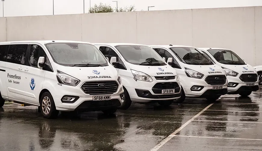fleet-of-vans Private ambulances by Prometheus Safe and Secure